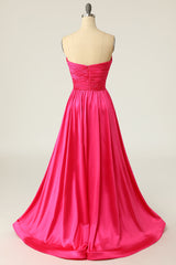Bridesmaids Dress Designs, A Line Sweetheart Fuchsia Long Prom Dress with Ruched