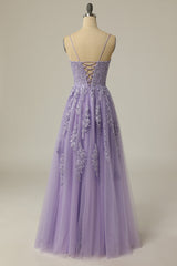 Bridesmaid Dresses Style, A Line Strapless Light Purple Long Prom Dress with Appliques