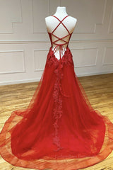 Bridesmaid Dress Winter, A Line Backless Red Lace Long Prom Dress, Long Red Lace Formal Dress, Red Evening Dress