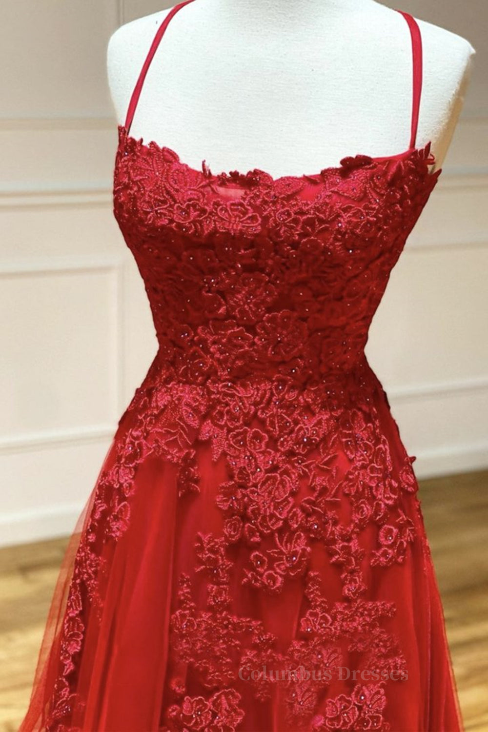 Bridesmaids Dresses Winter, A Line Backless Red Lace Long Prom Dress, Long Red Lace Formal Dress, Red Evening Dress