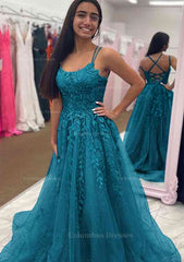 Evening Dress Shops Near Me, A-line Bateau Court Train Tulle Glitter Prom Dress With Appliqued Beading