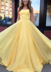 Prom Dress Stores, A-line Bateau Spaghetti Straps Sweep Train Chiffon Prom Dress