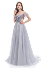 Prom Dress Blue, A Line Beads Mermaid Prom Dresses Slit Beading