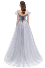 Prom Dresses Blues, A Line Beads Mermaid Prom Dresses Slit Beading