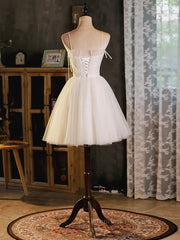 Homecoming Dresses 49 Year Old, A-Line Beige Tulle Short Prom Dress, Beige Cute Homecoming Dress