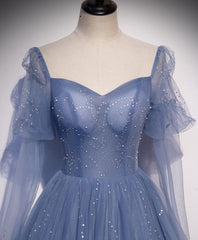 Formal Dresses And Gowns, A line Blue Long Prom Dress, Blue Formal Graduation Dress with Beading