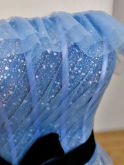 Prom Dress Elegent, A-Line Blue Long Prom Dress, Tulle Sequin Long Blue Formal Evening Dress