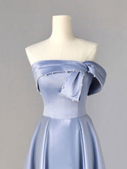 Homecoming Dresses Fashion Outfits, A-Line Blue Satin Long Prom Dresses, Blue Formal Evening Dresses