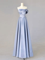 Homecoming Dress Shops, A-Line Blue Satin Long Prom Dresses, Blue Formal Evening Dresses
