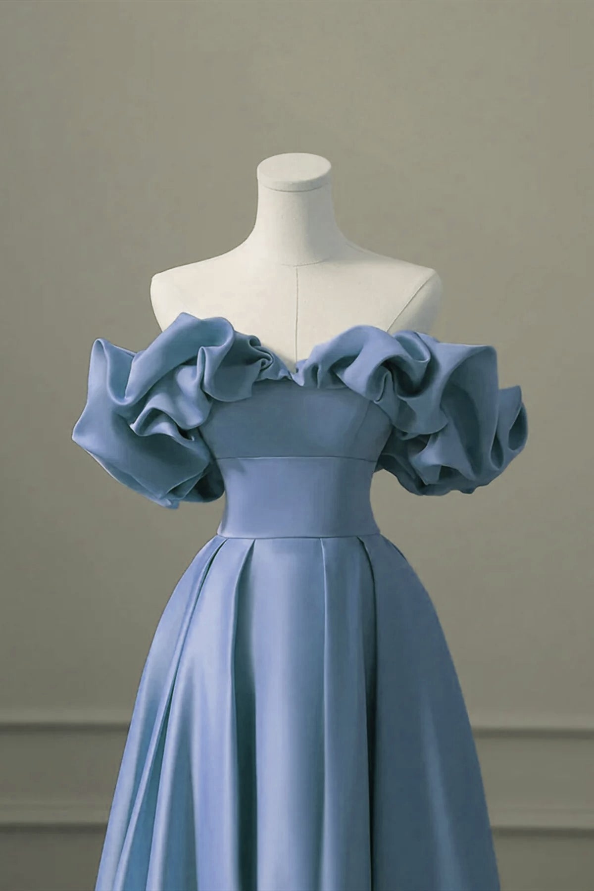 Prom Dresse Two Piece, A-line Blue Satin Off Shoulder Long Evening Dress, Long Formal Dress Party Dress