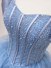 Prom Dress Beautiful, A-Line Blue Tulle Long Prom Dress, Blue Sweet 16 Dress
