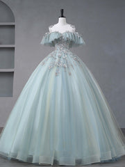 Royal Dress, A-Line Blue Tulle sequin Lace Long Prom Dress, Blue Lace Sweet 16 Dress