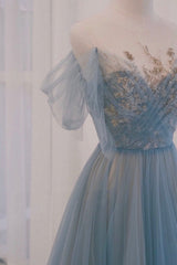 Bridesmaid Dresses Designs, A-line Blue with Lace Applique Party Dress, Long Blue Formal Dress Prom Dress