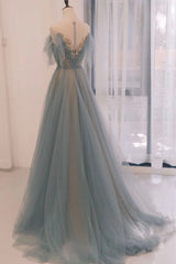 Bridesmaid Dresses Designers, A-line Blue with Lace Applique Party Dress, Long Blue Formal Dress Prom Dress