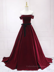 Senior Prom Dress, A-Line Burgundy Long Prom Dresses, Burgundy Formal Evening Dresses
