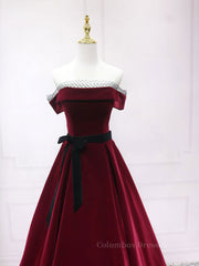 Elegant Gown, A-Line Burgundy Long Prom Dresses, Burgundy Formal Evening Dresses