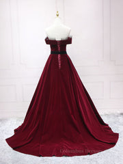 Flowy Prom Dress, A-Line Burgundy Long Prom Dresses, Burgundy Formal Evening Dresses