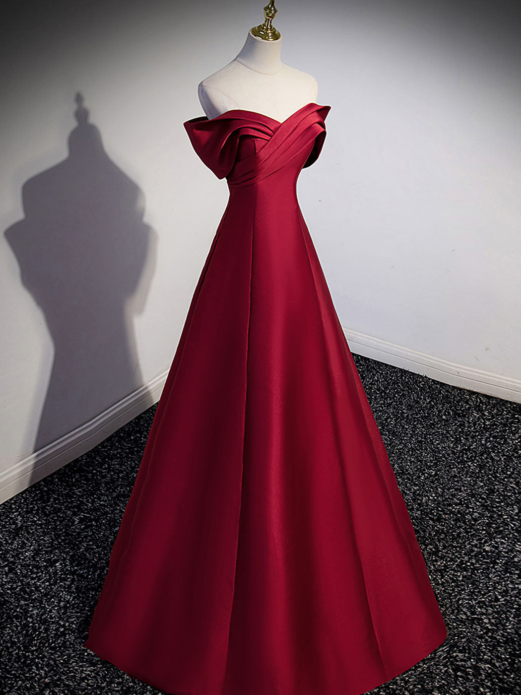 Homecoming Dress Lace, A-Line Burgundy Off Shoulder Long Prom Dress, Burgundy Evening Dress