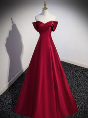 Homecoming Dress 2026, A-Line Burgundy Off Shoulder Long Prom Dress, Burgundy Evening Dress