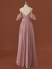 Evening Dresses Elegant, A-line Chiffon Cold Shoulder Pleated Floor-Length Bridesmaid Dress