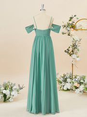 Party Dress Big Size, A-line Chiffon Cold Shoulder Pleated Floor-Length Bridesmaid Dress