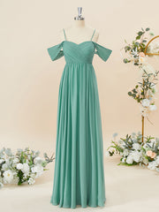 Party Dress Dames, A-line Chiffon Cold Shoulder Pleated Floor-Length Bridesmaid Dress
