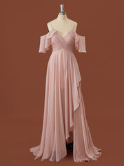 Party Dresses Miami, A-line Chiffon Cold Shoulder Pleated Floor-Length Bridesmaid Dress