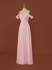 Bridesmaid Dresses Mismatched Neutral, A-line Chiffon Cold Shoulder Pleated Floor-Length Dress