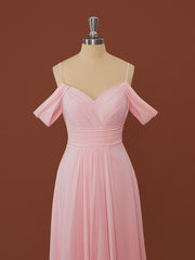Bridesmaid Dresses Earth Tones, A-line Chiffon Cold Shoulder Pleated Floor-Length Dress