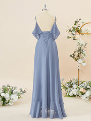 Formal Dress Online, A-line Chiffon Cold Shoulder Ruffles Asymmetrical Bridesmaid Dress