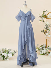 Formal Dresses Elegant, A-line Chiffon Cold Shoulder Ruffles Asymmetrical Bridesmaid Dress