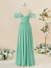 Party Dress Inspo, A-line Chiffon Cold Shoulder Ruffles Floor-Length Bridesmaid Dress
