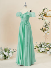 Party Dress Size 25, A-line Chiffon Cold Shoulder Ruffles Floor-Length Bridesmaid Dress