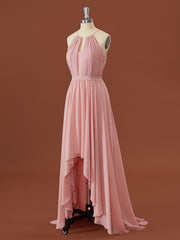 Formal Dressing Style, A-line Chiffon Halter Pleated Asymmetrical Bridesmaid Dress