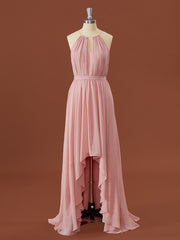 Formal Dresses Outfits, A-line Chiffon Halter Pleated Asymmetrical Bridesmaid Dress