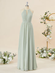 Party Dresses Short Tight, A-line Chiffon Halter Pleated Floor-Length Bridesmaid Dress
