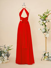 Bridesmaid Dresses Strapless, A-line Chiffon Halter Pleated Floor-Length Dress