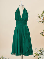 Formal Dresses 2032, A-line Chiffon Halter Pleated Short/Mini Bridesmaid Dress