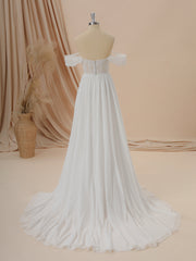 Wedding Dressing Gowns, A-line Chiffon Off-the-Shoulder Appliques Lace Court Train Wedding Dress