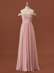Bow Dress, A-line Chiffon Off-the-Shoulder Appliques Lace Floor-Length Bridesmaid Dress
