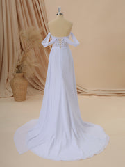 Wedding Dresses Accessories, A-line Chiffon Off-the-Shoulder Pleated Court Train Corset Wedding Dress