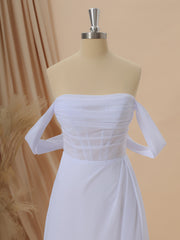 Wedding Dress With Sleeved, A-line Chiffon Off-the-Shoulder Pleated Court Train Corset Wedding Dress