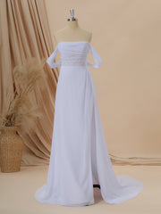 Wedding Dressing Accessories, A-line Chiffon Off-the-Shoulder Pleated Court Train Corset Wedding Dress