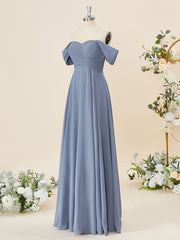 Evening Dresses On Sale, A-line Chiffon Off-the-Shoulder Pleated Floor-Length Bridesmaid Dress
