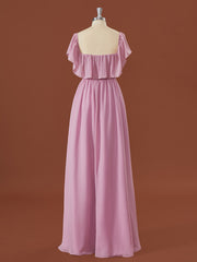 Party Dress Over 49, A-line Chiffon Off-the-Shoulder Pleated Floor-Length Convertible Bridesmaid Dress