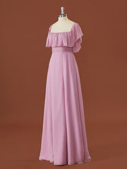 Party Dress Nye, A-line Chiffon Off-the-Shoulder Pleated Floor-Length Convertible Bridesmaid Dress