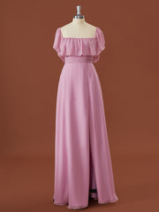 Party Dress Bling, A-line Chiffon Off-the-Shoulder Pleated Floor-Length Convertible Bridesmaid Dress