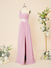 Party Dresses Store, A-line Chiffon One-Shoulder Appliques Lace Floor-Length Dress