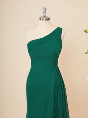 Party Dress Classy, A-line Chiffon One-Shoulder Pleated Floor-Length Dress