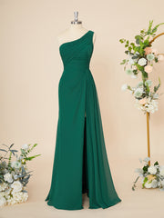 Party Dress Casual, A-line Chiffon One-Shoulder Pleated Floor-Length Dress